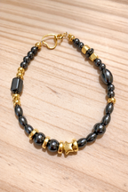 Bracelet Hematite et acier inoxydable doré