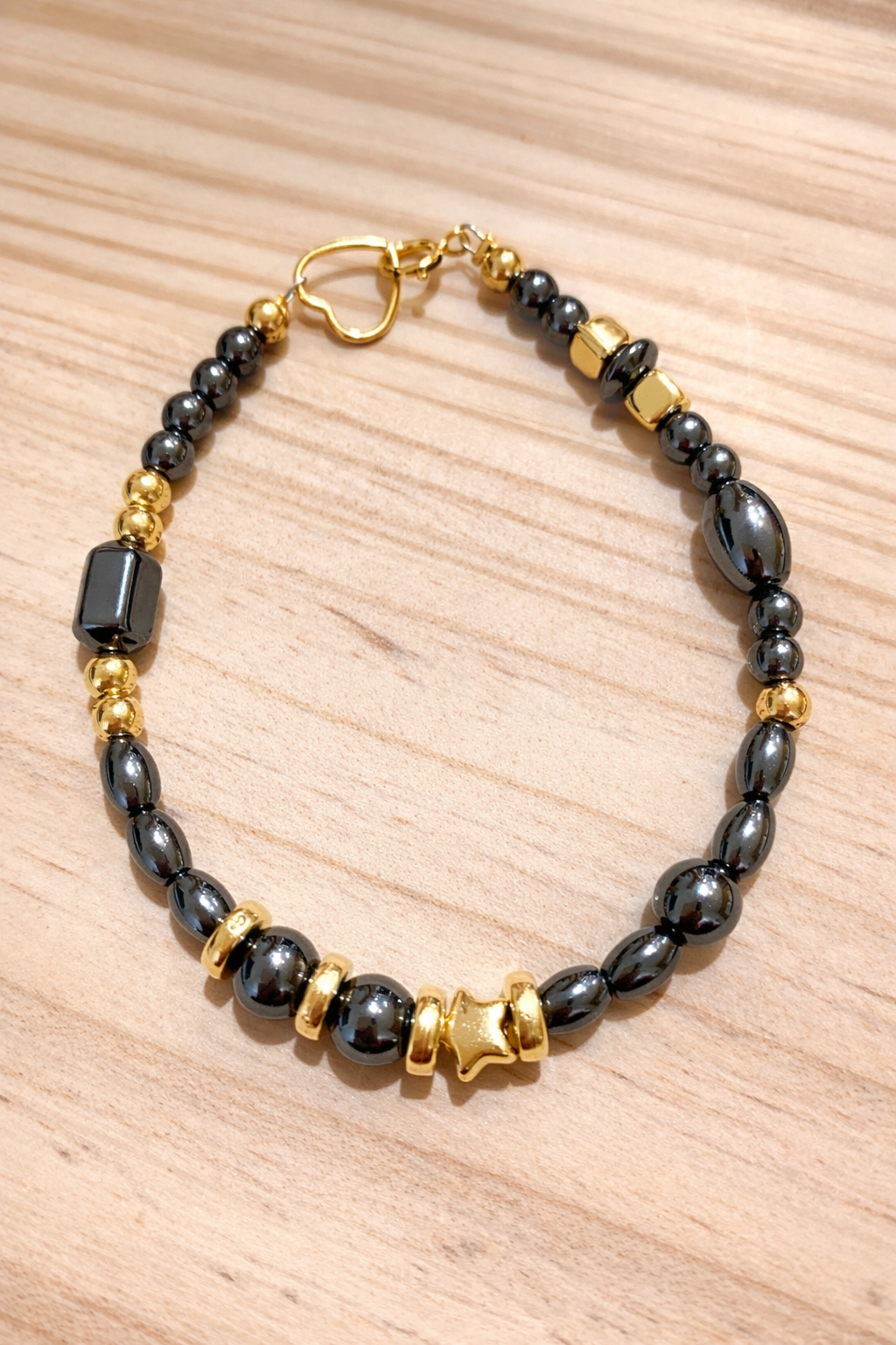 Bracelet Hematite et acier inoxydable doré