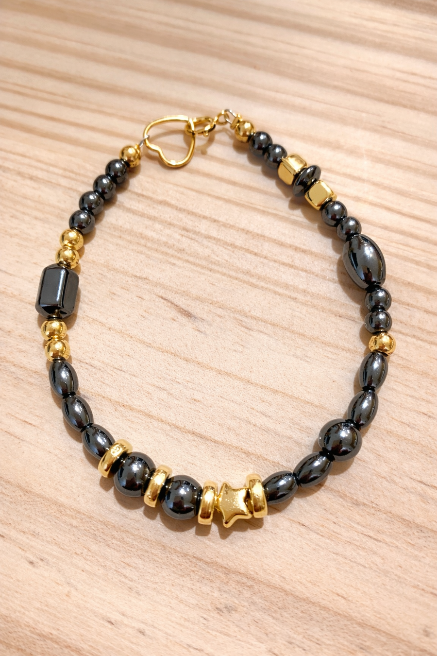 Bracelet Hematite et acier inoxydable doré