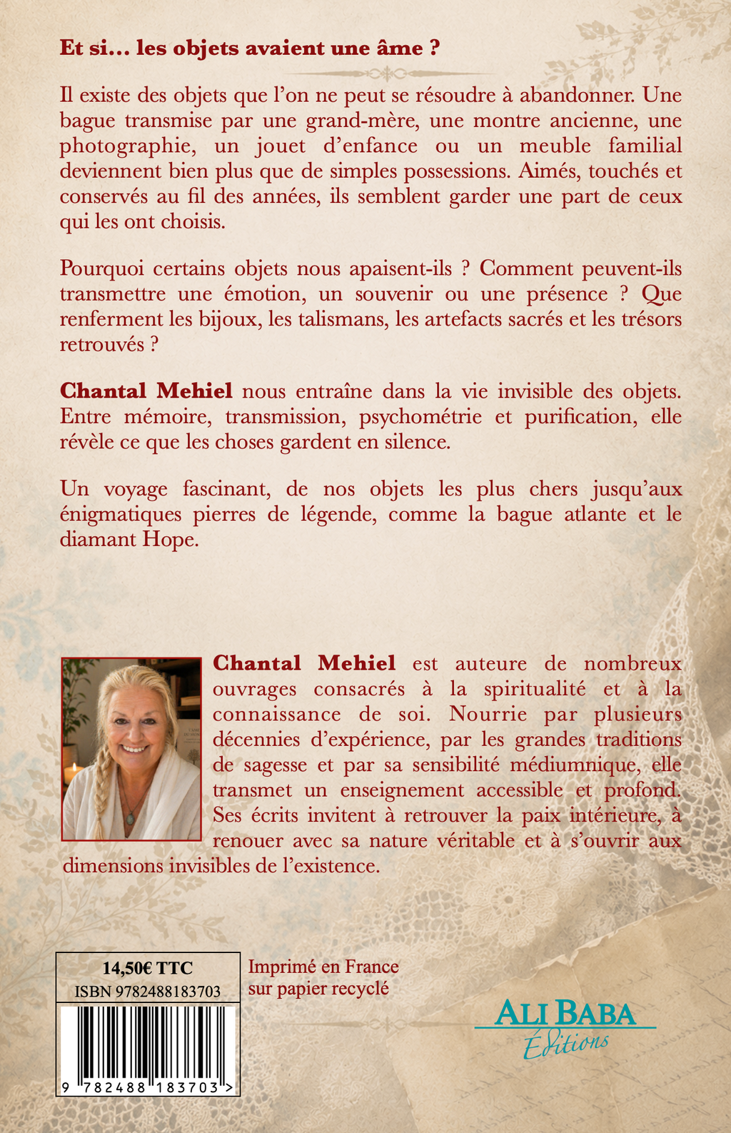 Quatrième de couverture de L’Âme des objets de Chantal Mehiel