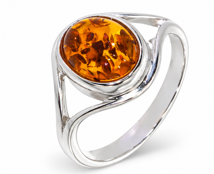 Bague ambre ovale – Argent 925