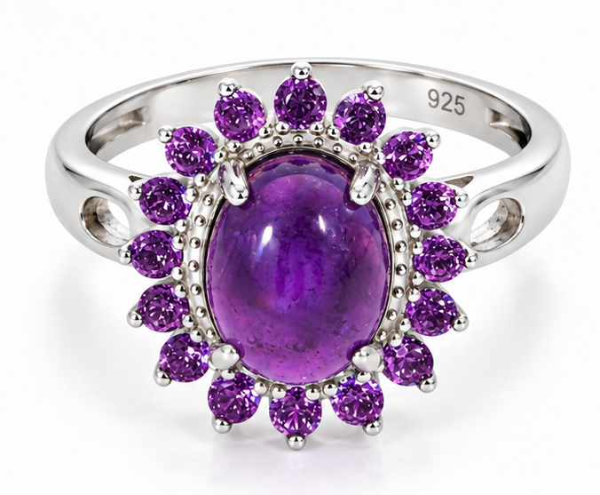 Bague améthyste ovale et entourage violet – Argent 925