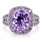 Bague améthyste Rose de France et tanzanite en argent 925, vue de face
