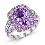 Bague améthyste Rose de France et tanzanite, vue de trois quarts