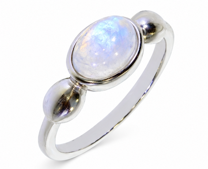 Bague pierre de lune ovale 8 × 6 mm – Argent 925