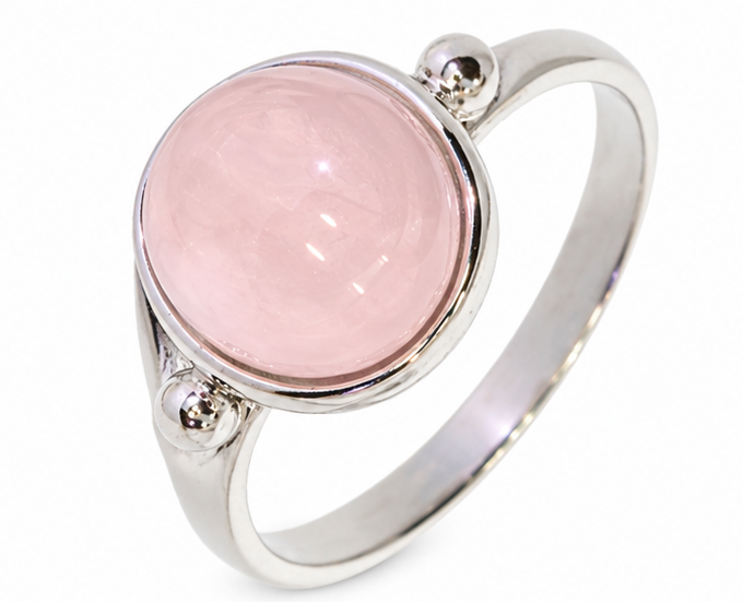 Bague quartz rose ovale et deux billes – Argent 925