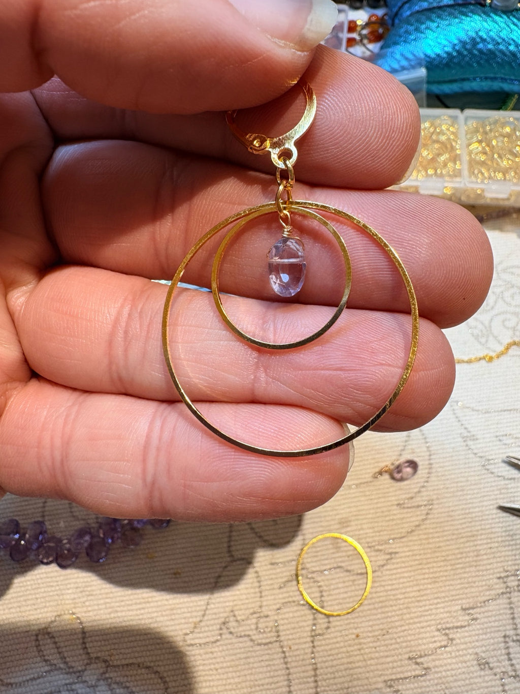 Boucle d'oreille Améthyste Acier doré inoxydable