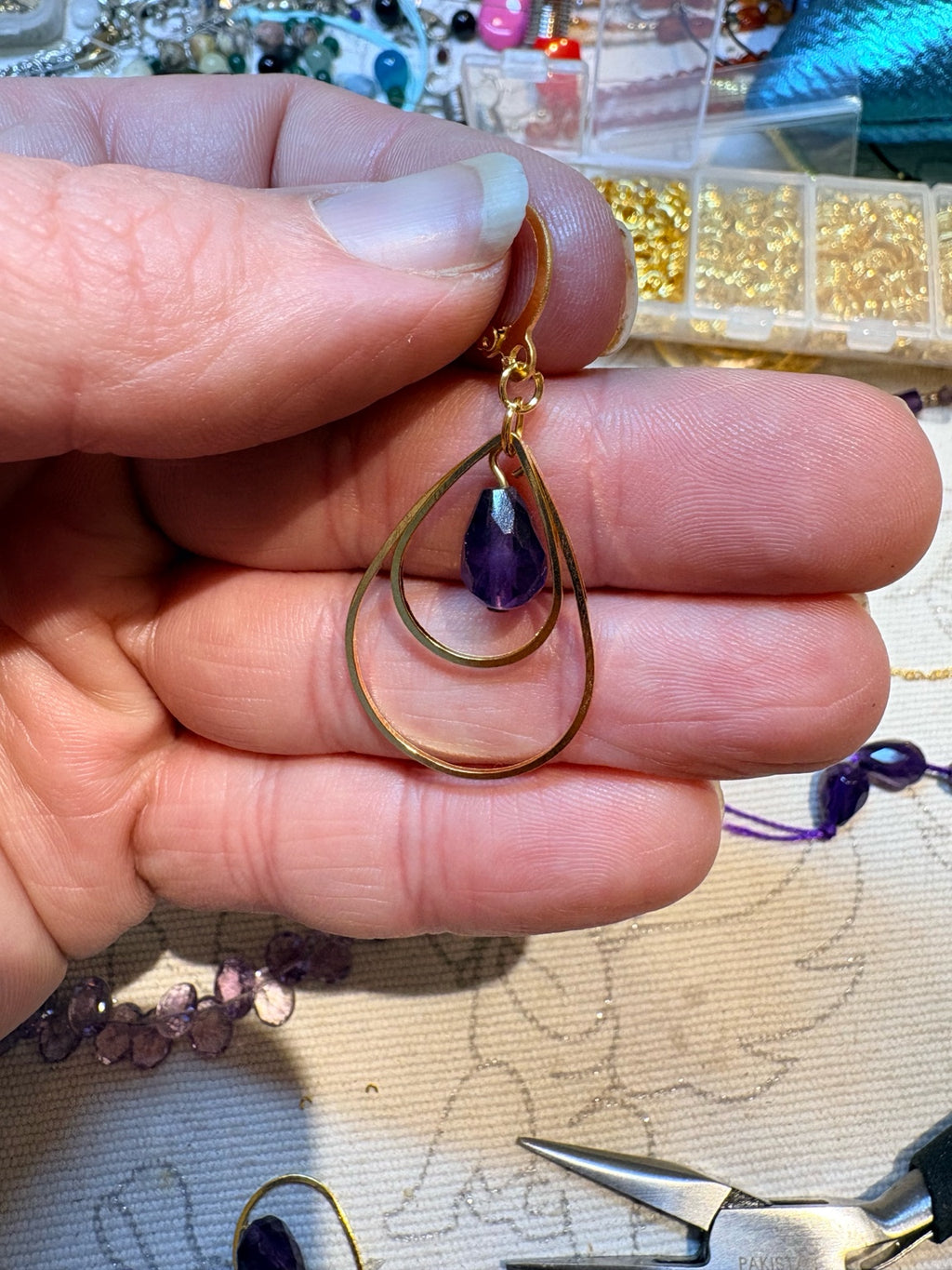 Boucle d'oreille Améthyste Acier doré inoxydable