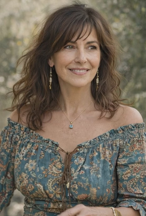 Pendentif Topaze Bleue acier inoxydable doré